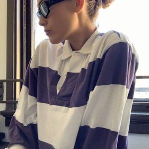 Urban Outfitters BDG Striped Jefferson Cropped Shirt Purple Stripe